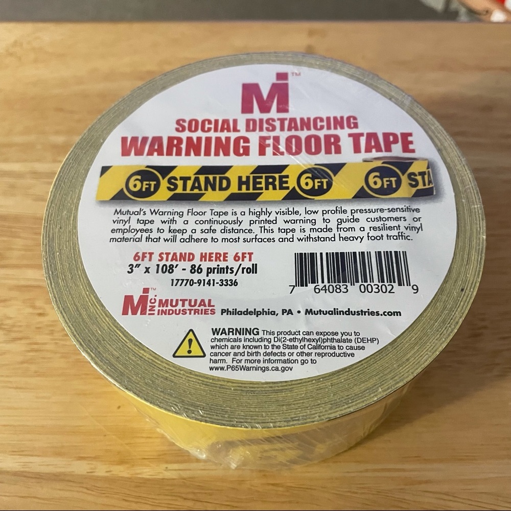 SOCIAL DISTANCING WARNING FLOOR TAPE 3” x 108’ New